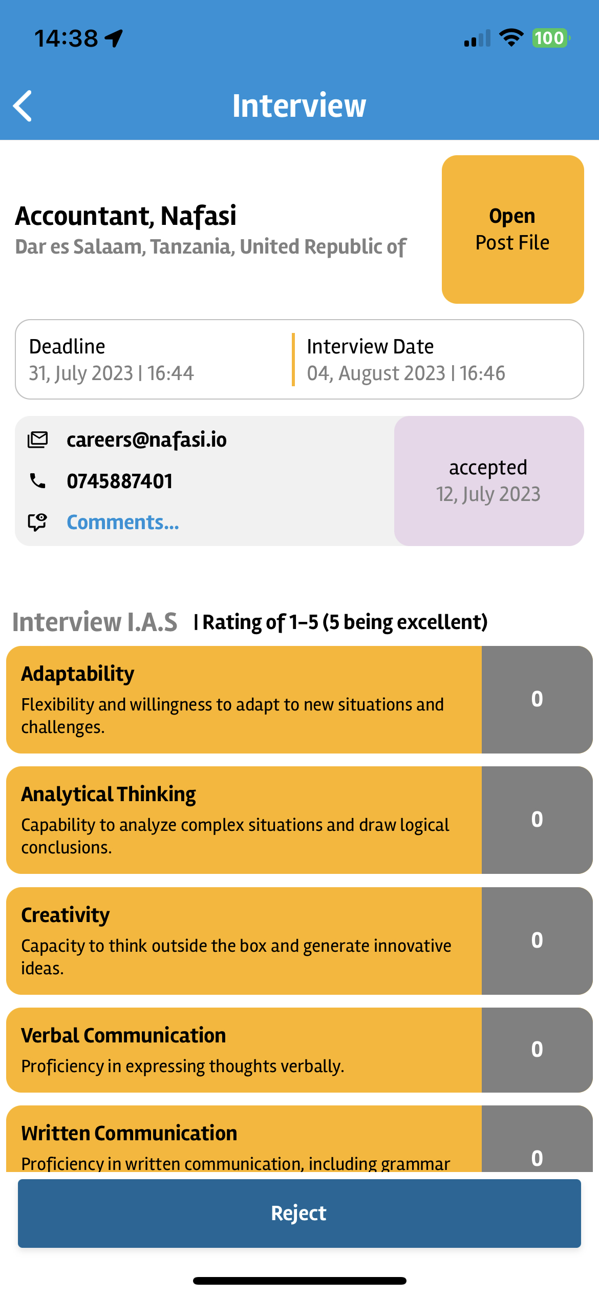 Nafasi app interview ratings